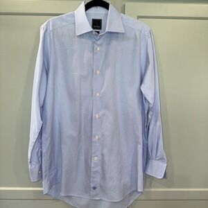 David Donahue Men's TRIM Fit 16 32/33 Blue White Design Dress Shirt